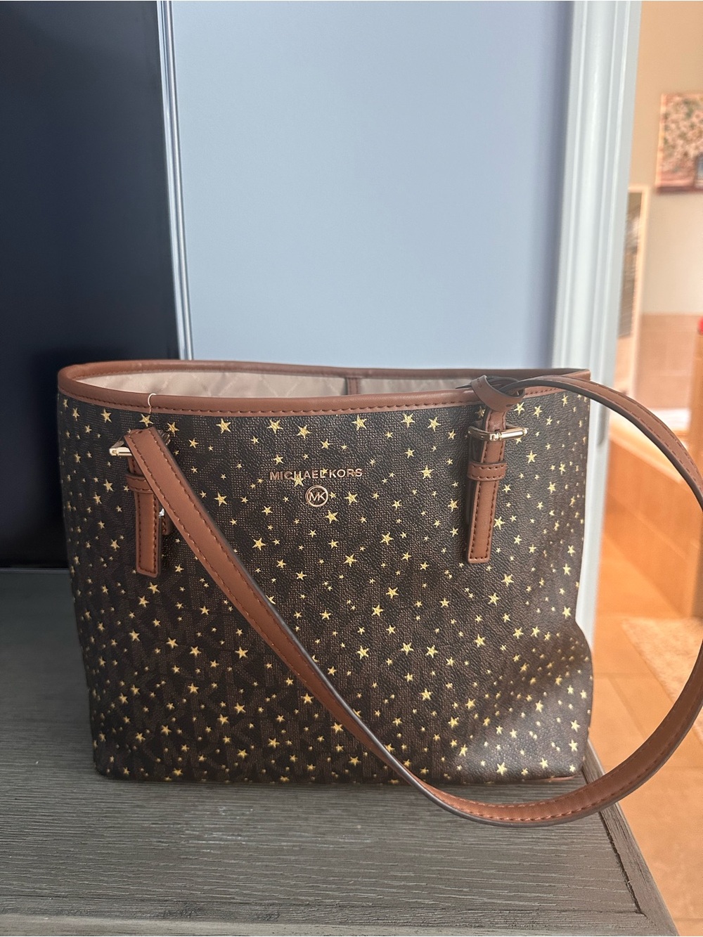 Michael Kors Brown and Gold Star-Print Tote